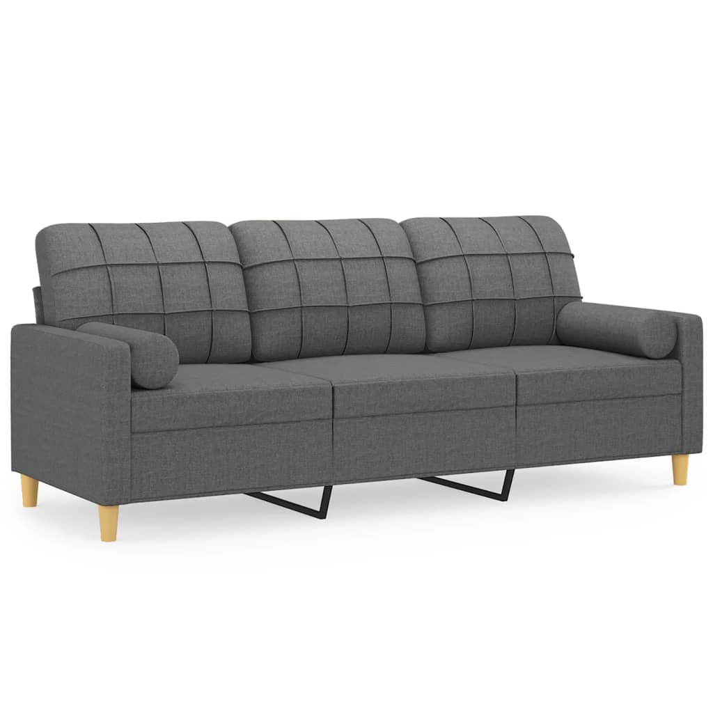 3-Sitzer-Sofa mit Zierkissen Dunkelgrau 180 cm Stoff Stilecasa