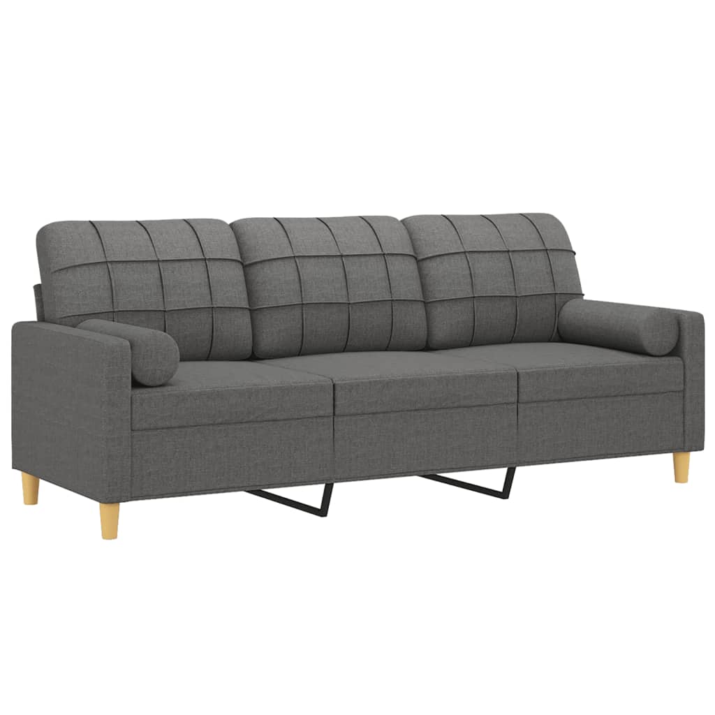 3-Sitzer-Sofa mit Zierkissen Dunkelgrau 180 cm Stoff Stilecasa