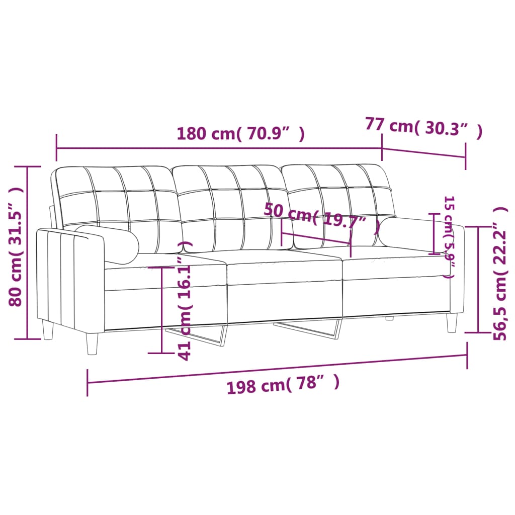 3-Sitzer-Sofa mit Zierkissen Dunkelgrau 180 cm Stoff Stilecasa