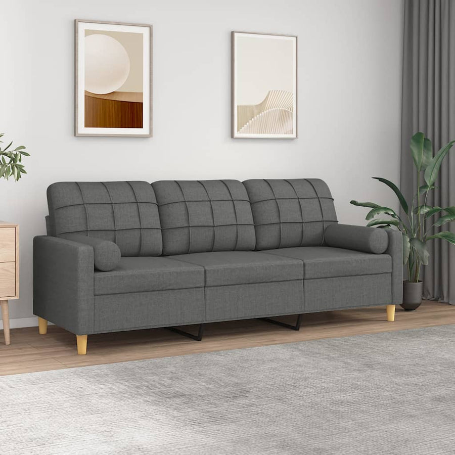 3-Sitzer-Sofa mit Zierkissen Dunkelgrau 180 cm Stoff Stilecasa