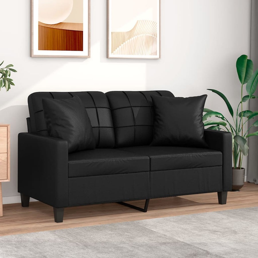 2-Sitzer-Sofa mit Zierkissen Schwarz 120 cm Kunstleder Stilecasa