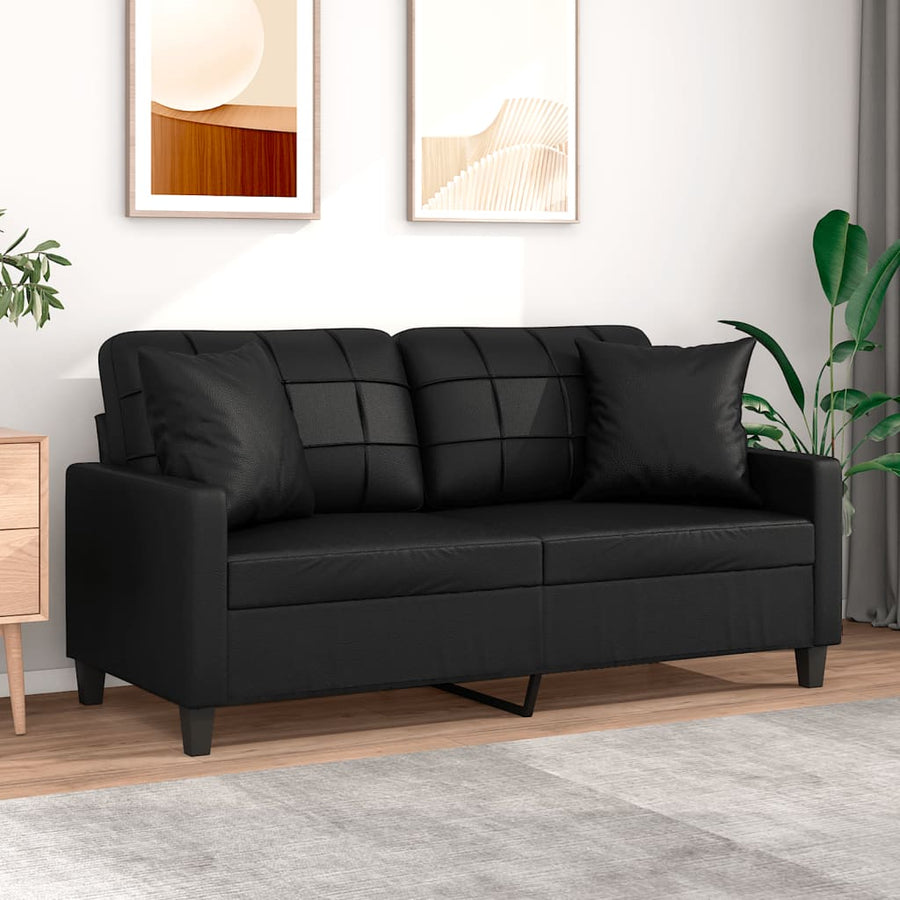 2-Sitzer-Sofa mit Zierkissen Schwarz 140 cm Kunstleder Stilecasa