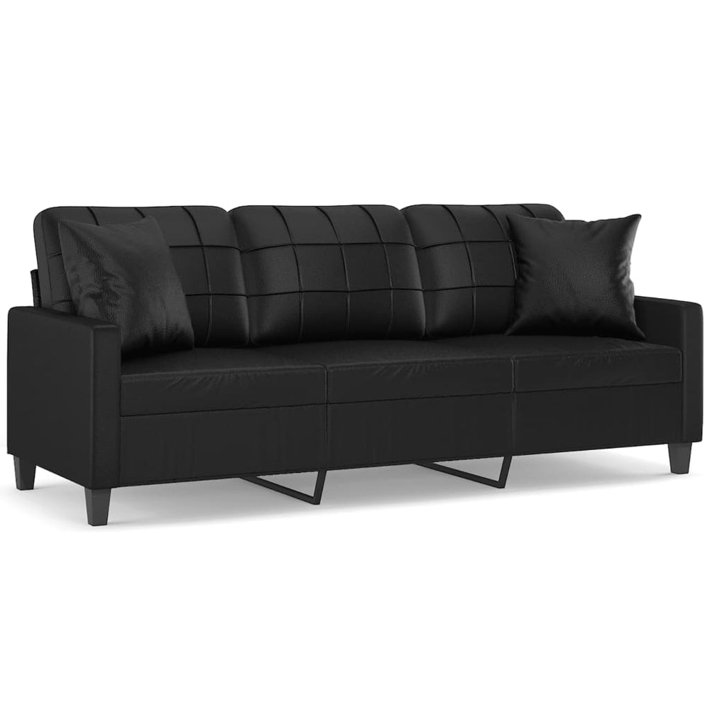 3-Sitzer-Sofa mit Zierkissen Schwarz 180 cm Kunstleder Stilecasa