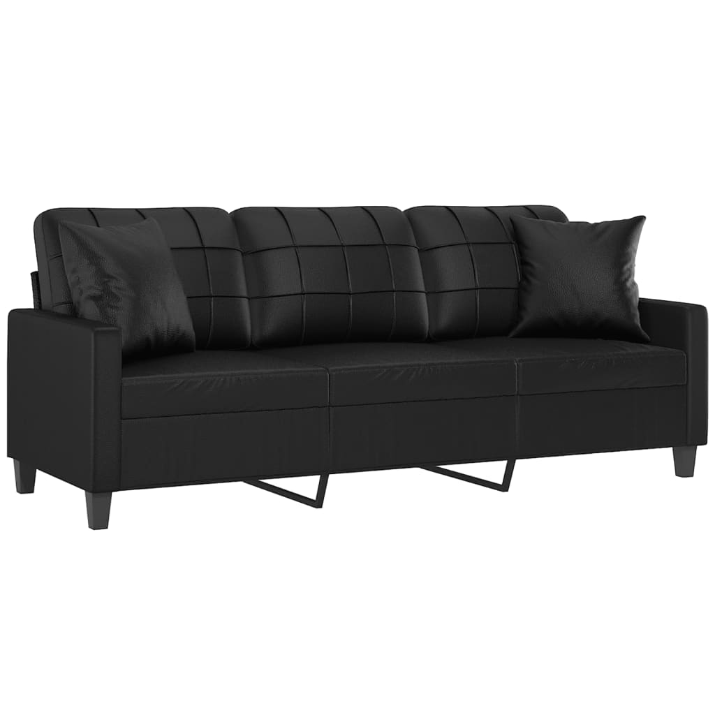 3-Sitzer-Sofa mit Zierkissen Schwarz 180 cm Kunstleder Stilecasa