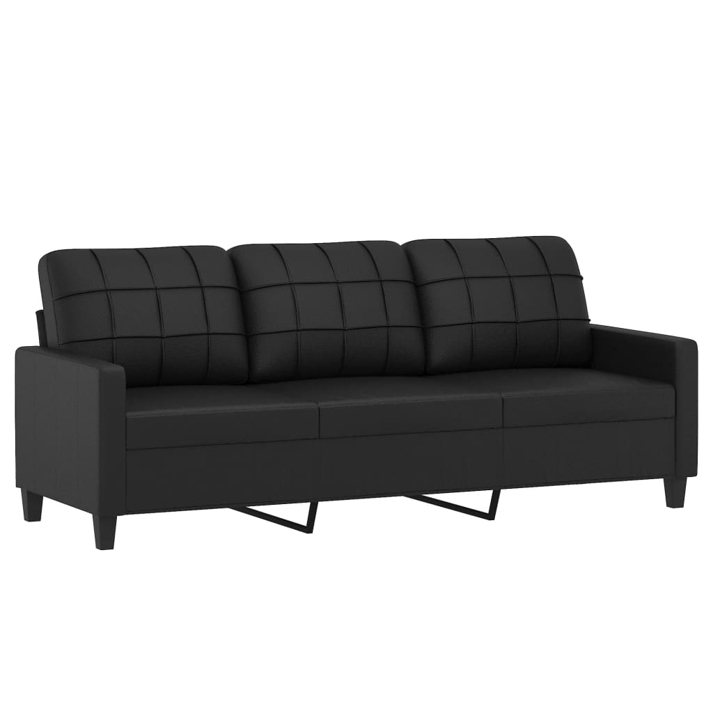 3-Sitzer-Sofa mit Zierkissen Schwarz 180 cm Kunstleder Stilecasa