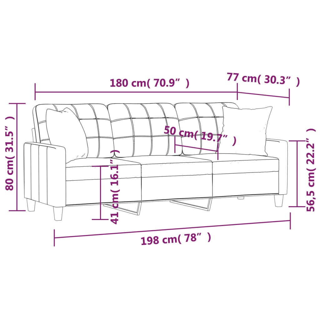 3-Sitzer-Sofa mit Zierkissen Schwarz 180 cm Kunstleder Stilecasa