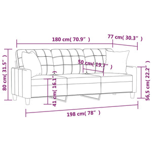 3-Sitzer-Sofa mit Zierkissen Schwarz 180 cm Kunstleder Stilecasa