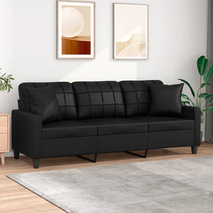 3-Sitzer-Sofa mit Zierkissen Schwarz 180 cm Kunstleder Stilecasa