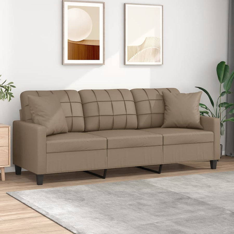 3-Sitzer-Sofa mit Zierkissen Cappuccino-Braun 180 cm Kunstleder Stilecasa