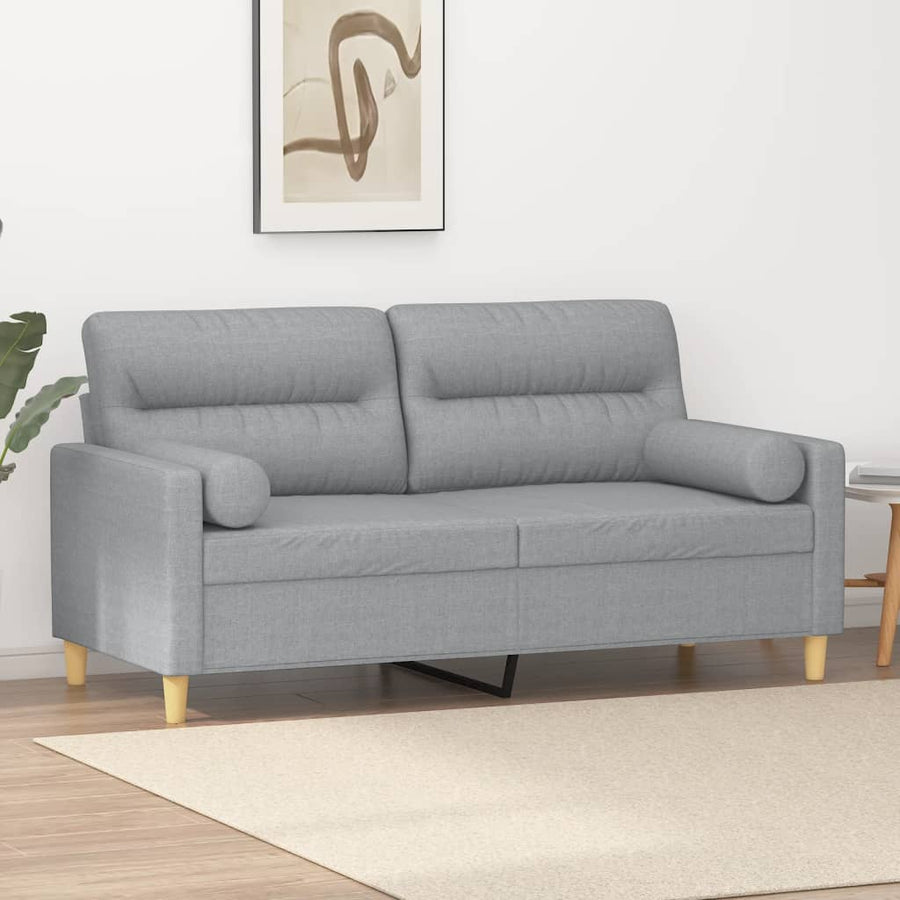 2-Sitzer-Sofa mit Zierkissen Hellgrau 140 cm Stoff Stilecasa