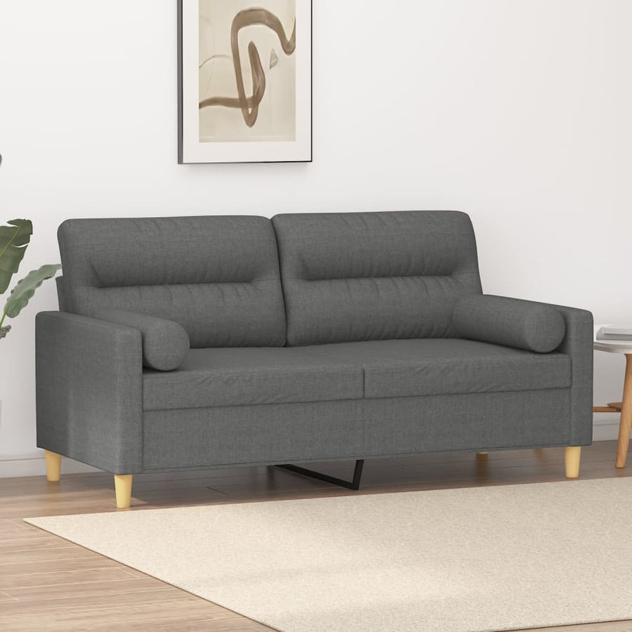 2-Sitzer-Sofa mit Zierkissen Dunkelgrau 140 cm Stoff Stilecasa