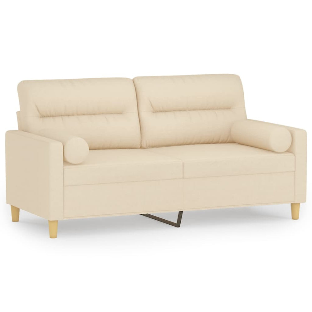 2-Sitzer-Sofa mit Zierkissen Creme 140 cm Stoff Stilecasa