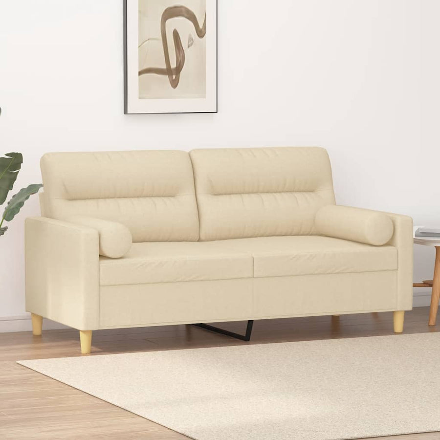 2-Sitzer-Sofa mit Zierkissen Creme 140 cm Stoff Stilecasa