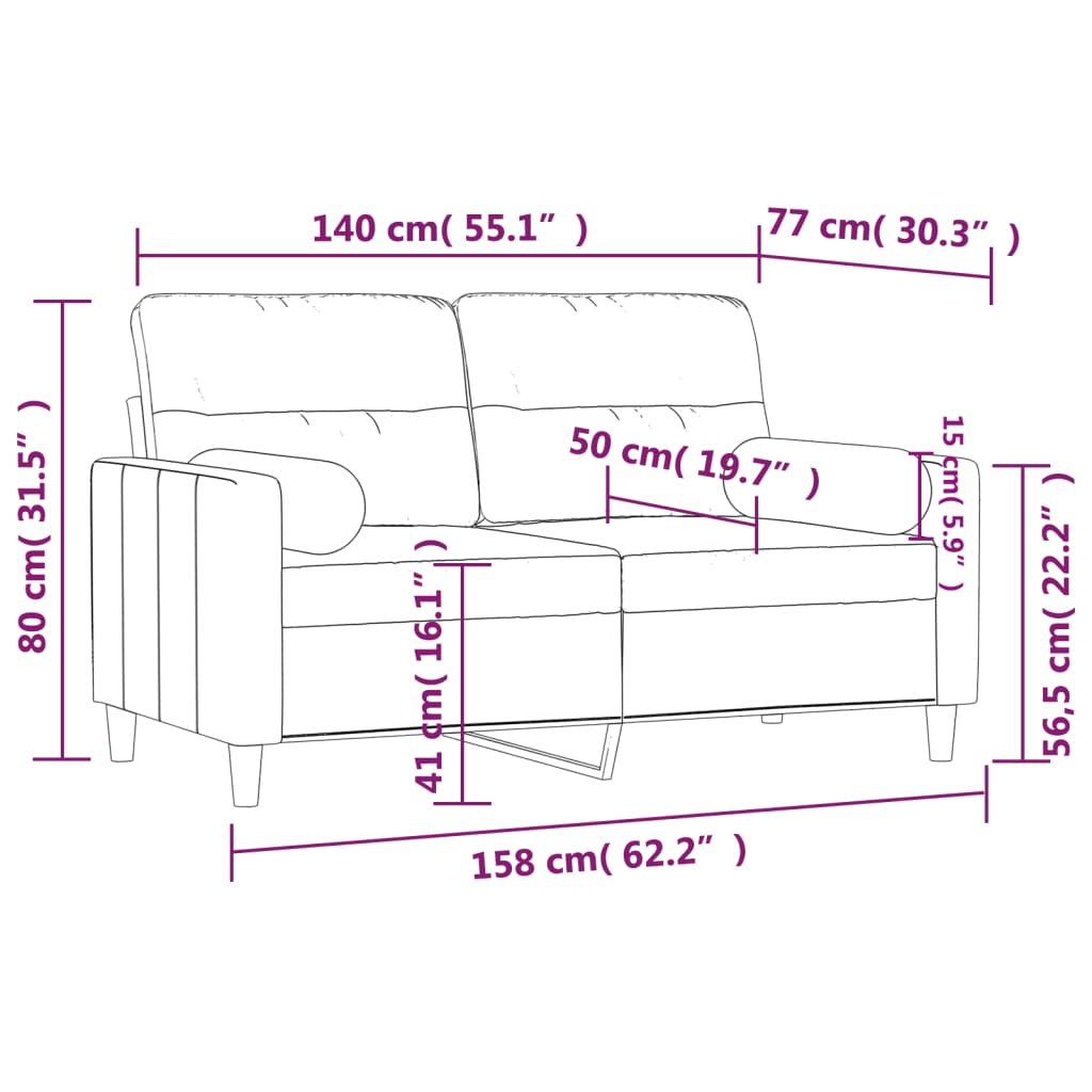 vidaXL 2-Sitzer-Sofa mit Zierkissen Schwarz 140 cm Stoff