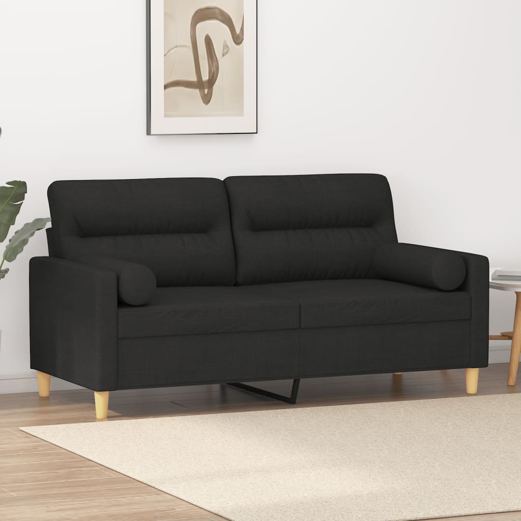 vidaXL 2-Sitzer-Sofa mit Zierkissen Schwarz 140 cm Stoff