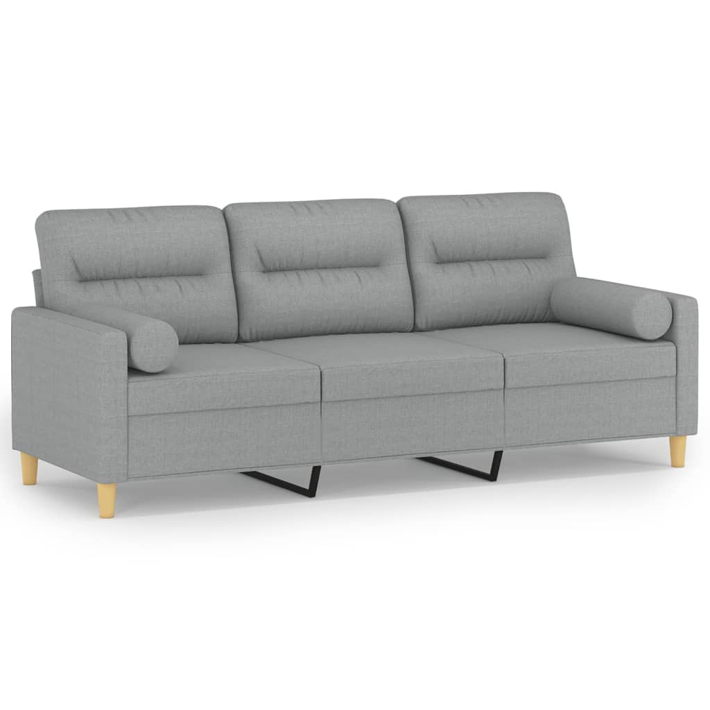 3-Sitzer-Sofa mit Zierkissen Hellgrau 180 cm Stoff Stilecasa