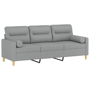 3-Sitzer-Sofa mit Zierkissen Hellgrau 180 cm Stoff Stilecasa