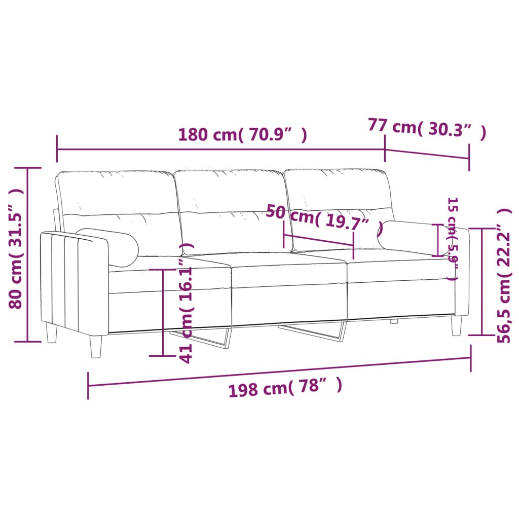 3-Sitzer-Sofa mit Zierkissen Hellgrau 180 cm Stoff Stilecasa