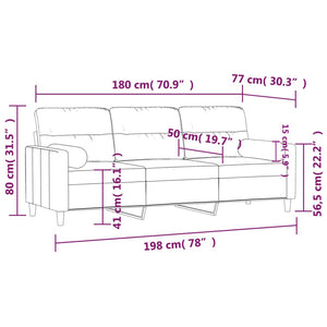 3-Sitzer-Sofa mit Zierkissen Hellgrau 180 cm Stoff Stilecasa