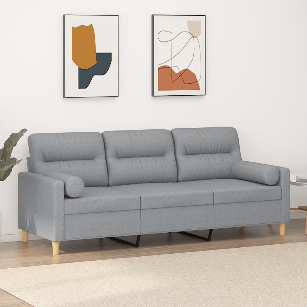 3-Sitzer-Sofa mit Zierkissen Hellgrau 180 cm Stoff Stilecasa