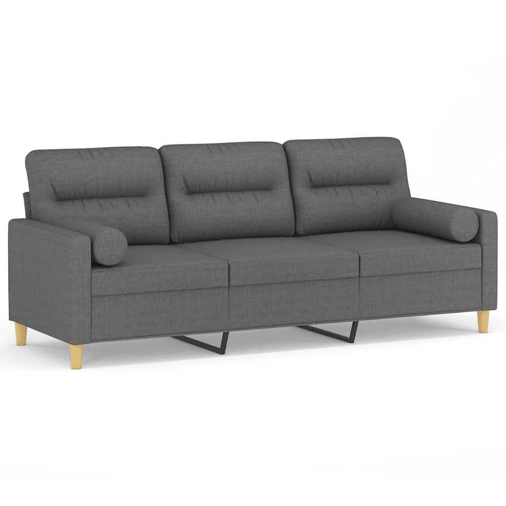 3-Sitzer-Sofa mit Zierkissen Dunkelgrau 180 cm Stoff Stilecasa