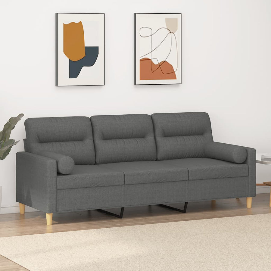 3-Sitzer-Sofa mit Zierkissen Dunkelgrau 180 cm Stoff Stilecasa