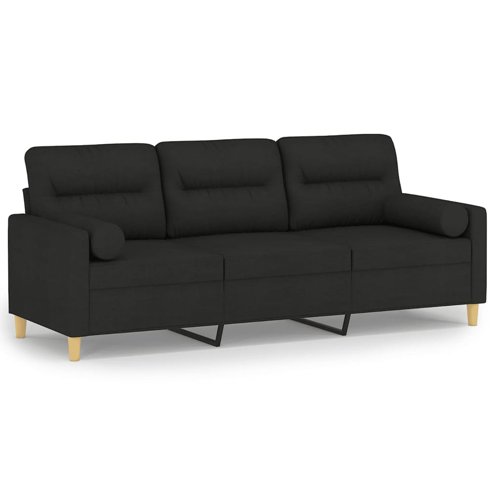 3-Sitzer-Sofa mit Zierkissen Schwarz 180 cm Stoff Stilecasa