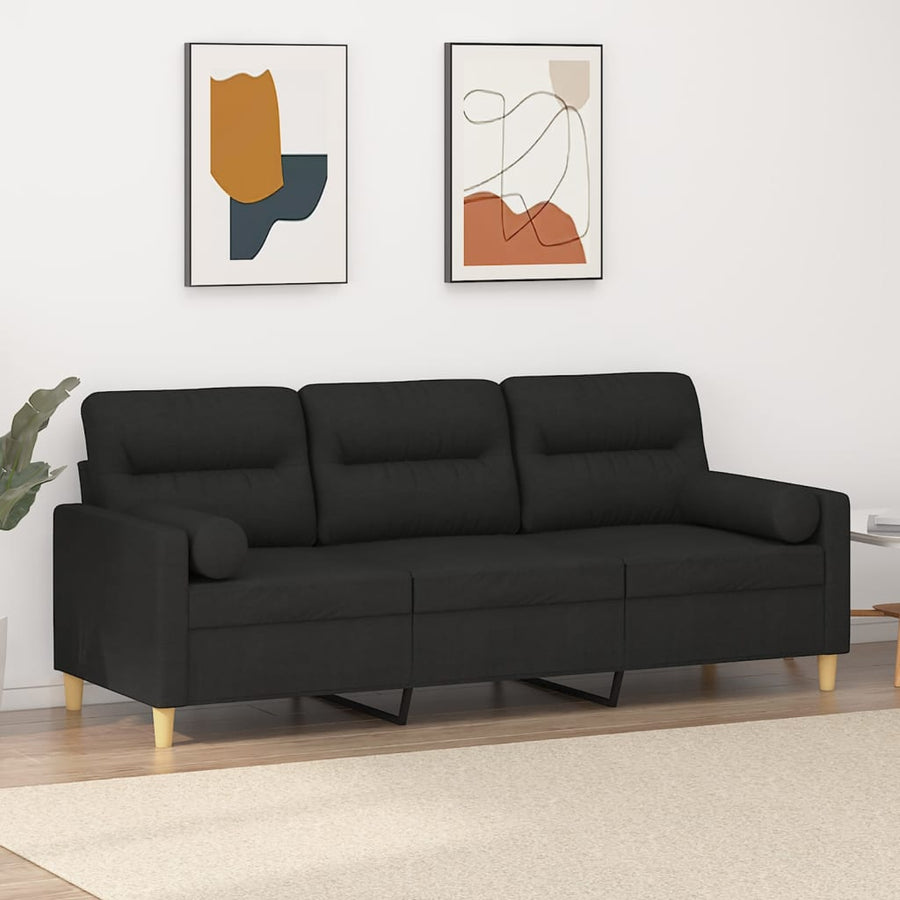 3-Sitzer-Sofa mit Zierkissen Schwarz 180 cm Stoff Stilecasa