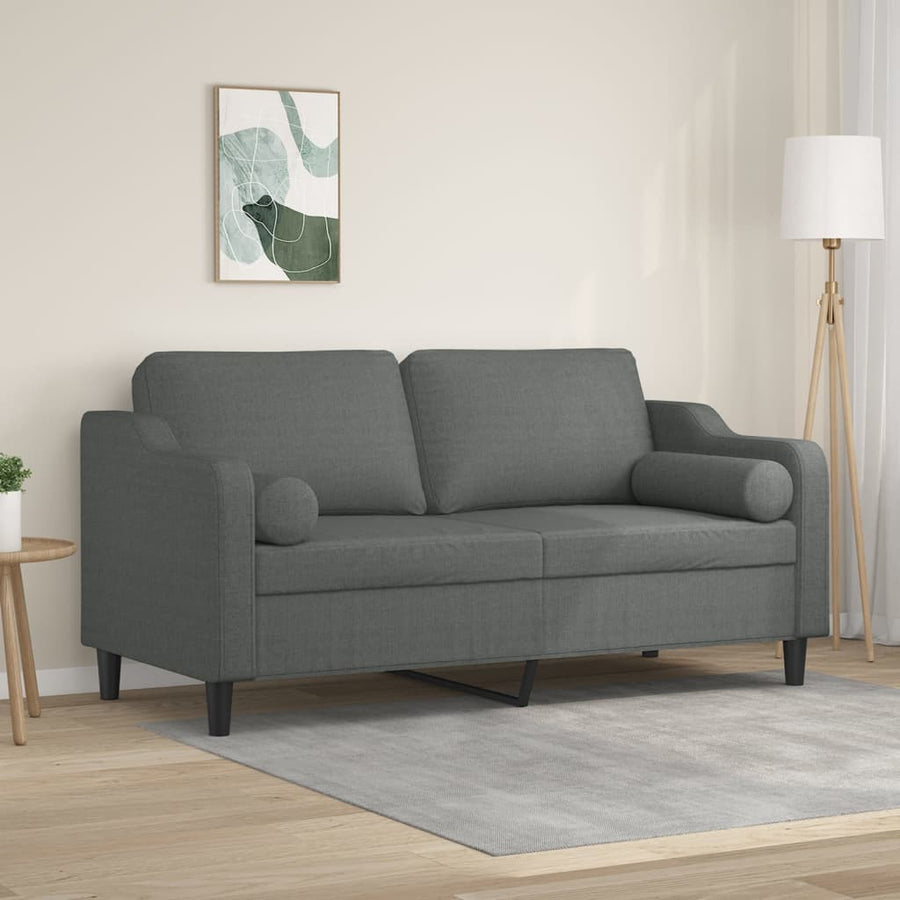 2-Sitzer-Sofa mit Zierkissen Dunkelgrau 140 cm Stoff Stilecasa