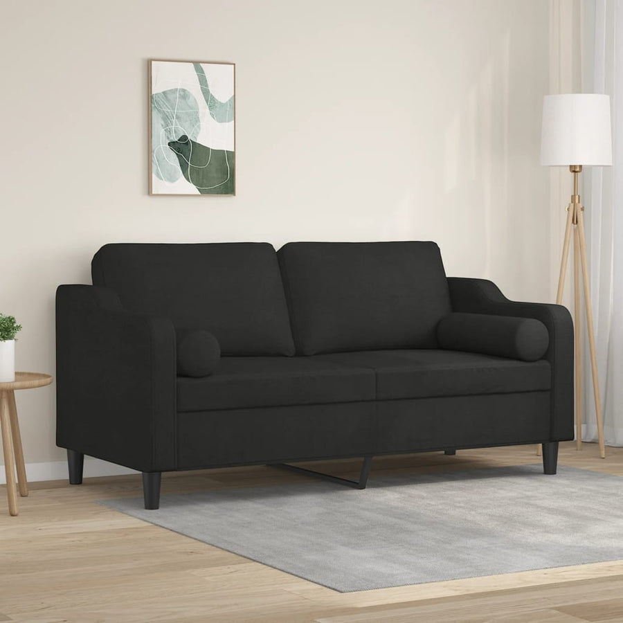 2-Sitzer-Sofa mit Zierkissen Schwarz 140 cm Stoff Stilecasa