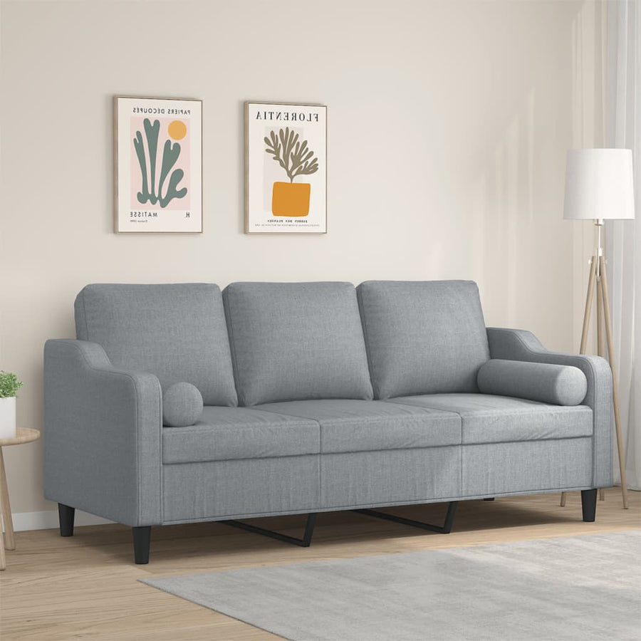 3-Sitzer-Sofa mit Zierkissen Hellgrau 180 cm Stoff Stilecasa