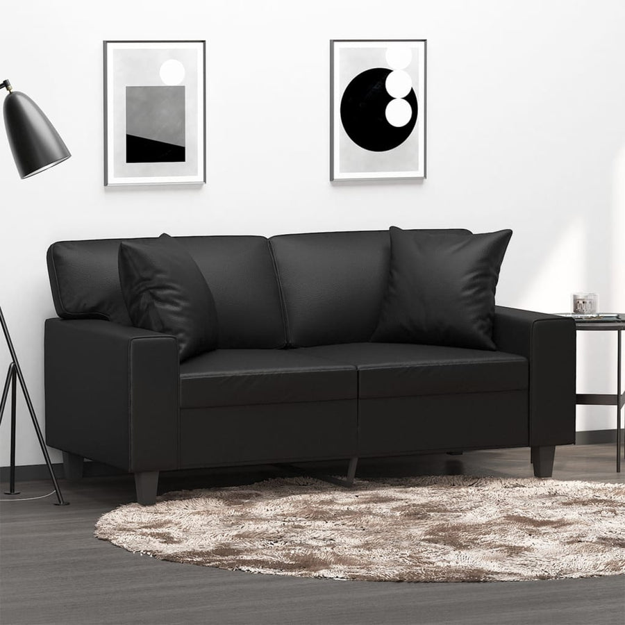 2-Sitzer-Sofa mit Zierkissen Schwarz 120 cm Kunstleder Stilecasa