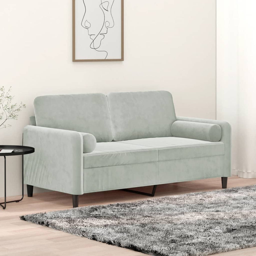 2-Sitzer-Sofa mit Zierkissen Hellgrau 140 cm Samt Stilecasa