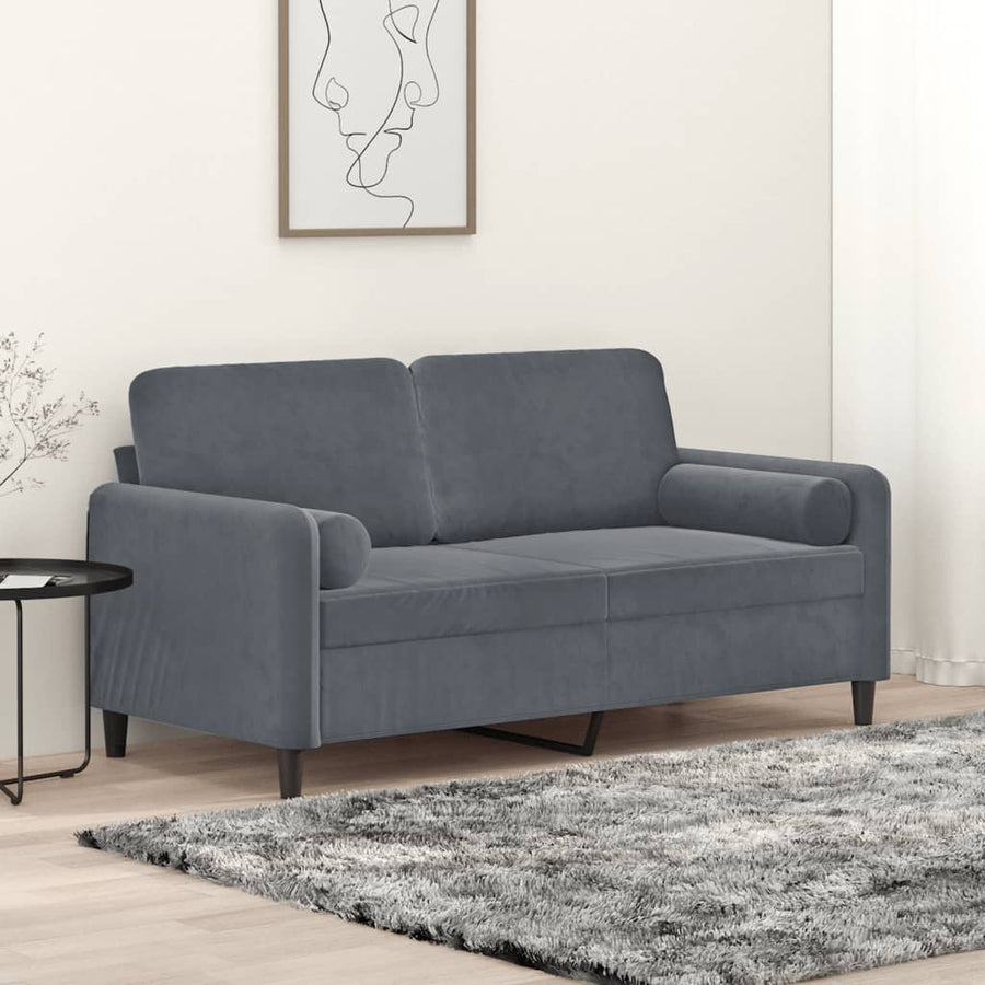 2-Sitzer-Sofa mit Zierkissen Dunkelgrau 140 cm Samt Stilecasa