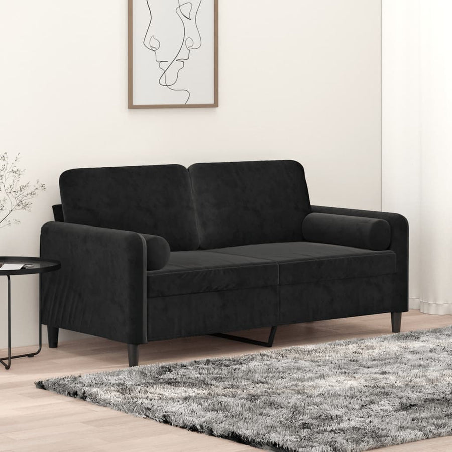 2-Sitzer-Sofa mit Zierkissen Schwarz 140 cm Samt Stilecasa