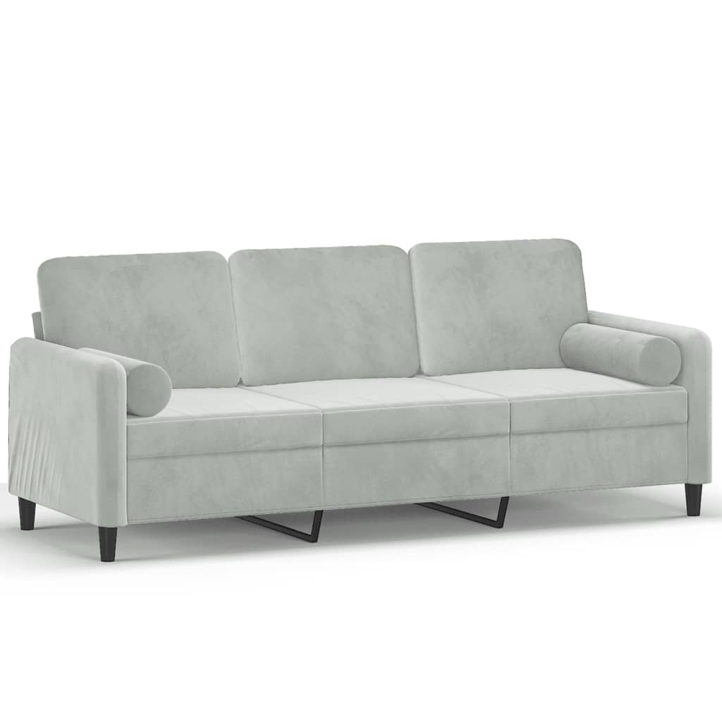 vidaXL 3-Sitzer-Sofa mit Zierkissen Hellgrau 180 cm Samt