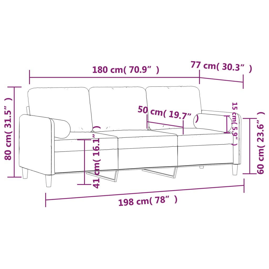 vidaXL 3-Sitzer-Sofa mit Zierkissen Hellgrau 180 cm Samt