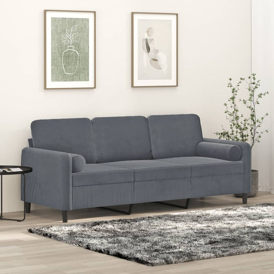 3-Sitzer-Sofa mit Zierkissen Dunkelgrau 180 cm Samt Stilecasa