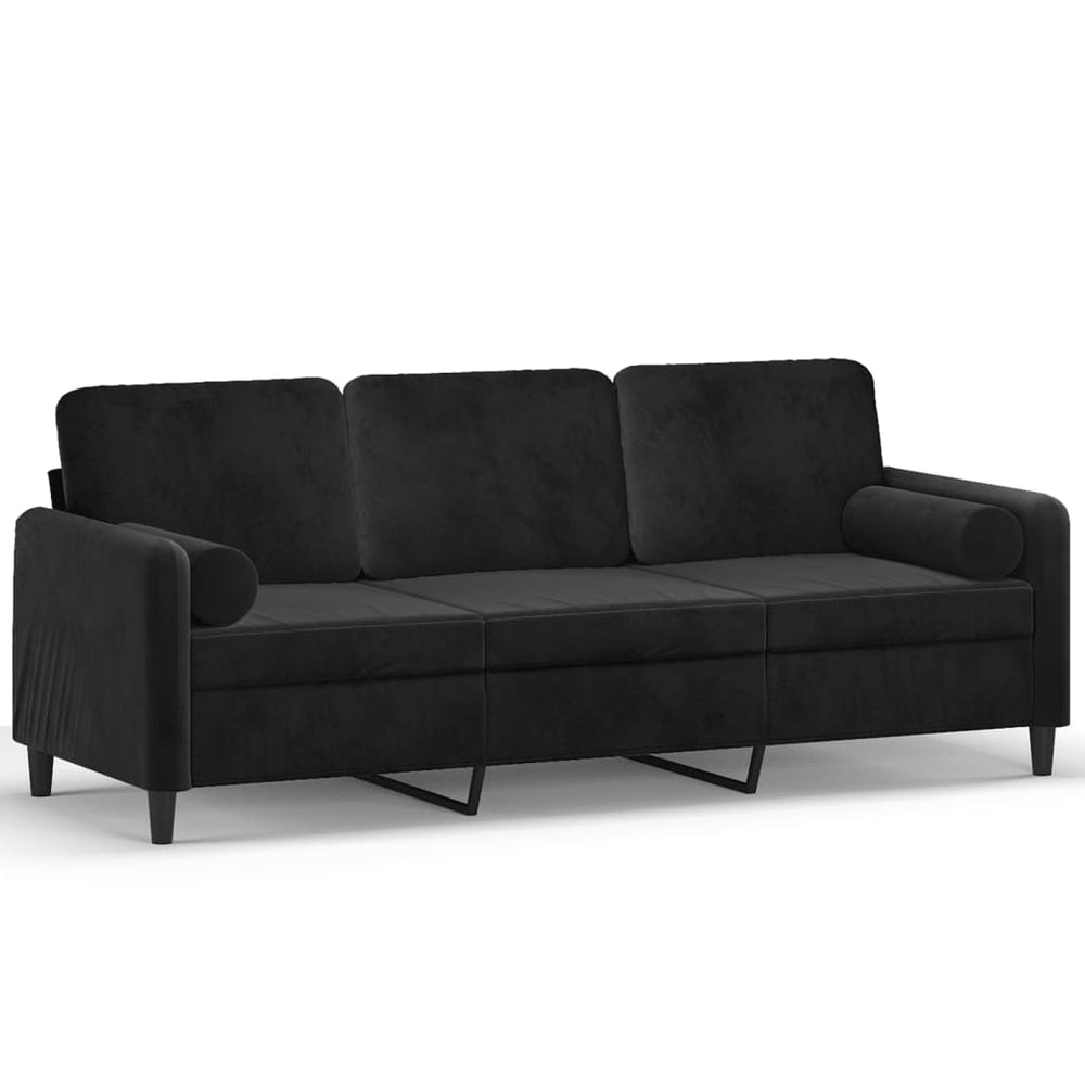 3-Sitzer-Sofa mit Zierkissen Schwarz 180 cm Samt Stilecasa