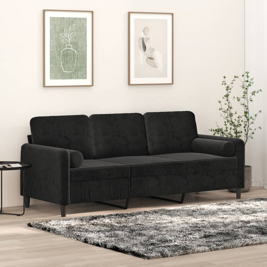 3-Sitzer-Sofa mit Zierkissen Schwarz 180 cm Samt Stilecasa