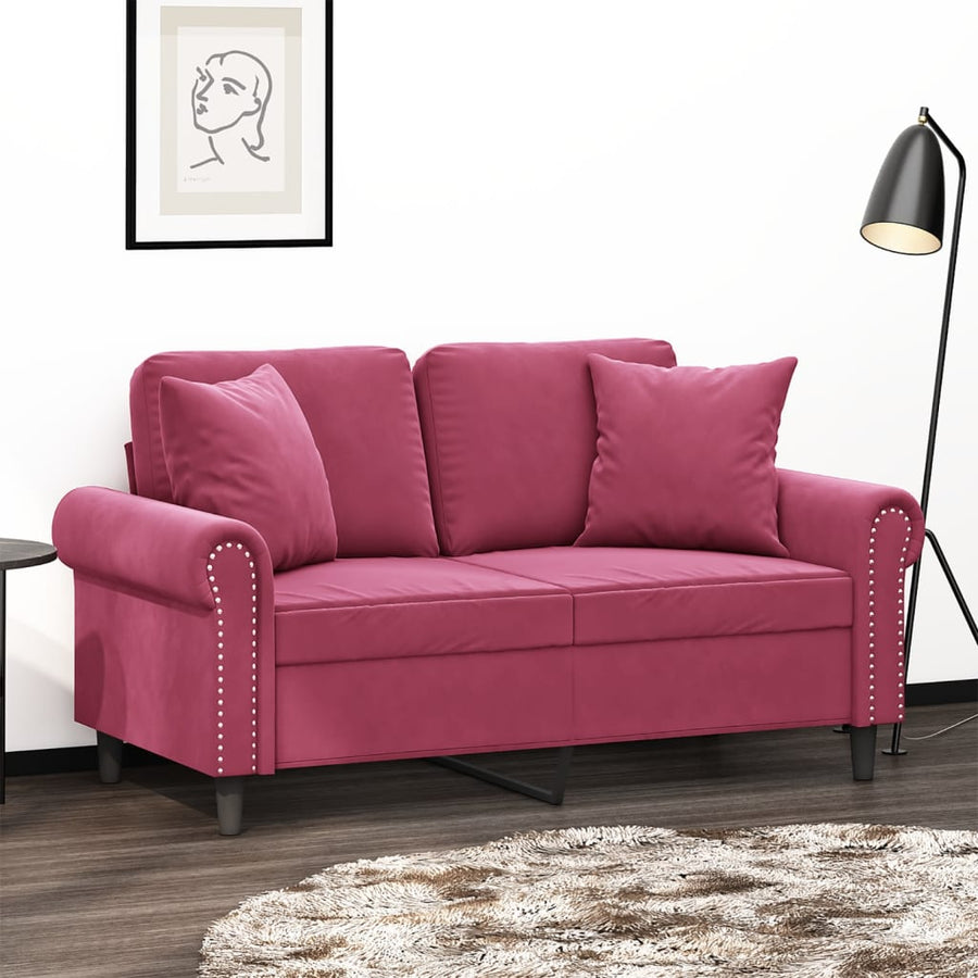 2-Sitzer-Sofa mit Zierkissen Weinrot 120 cm Samt Stilecasa