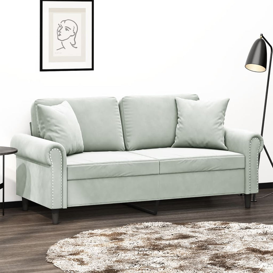 2-Sitzer-Sofa mit Zierkissen Hellgrau 140 cm Samt Stilecasa