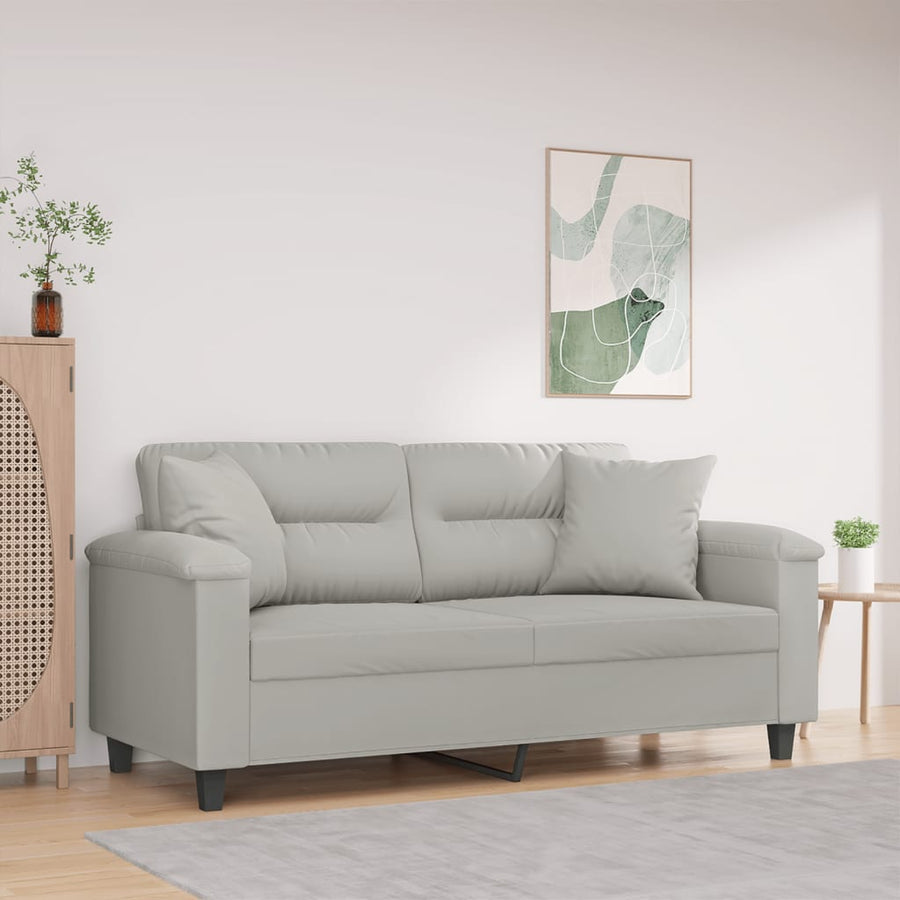 2-Sitzer-Sofa mit Kissen Hellgrau 140 cm Mikrofasergewebe Stilecasa