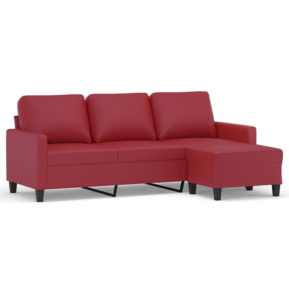 3-Sitzer-Sofa mit Hocker Weinrot 180 cm Kunstleder Stilecasa