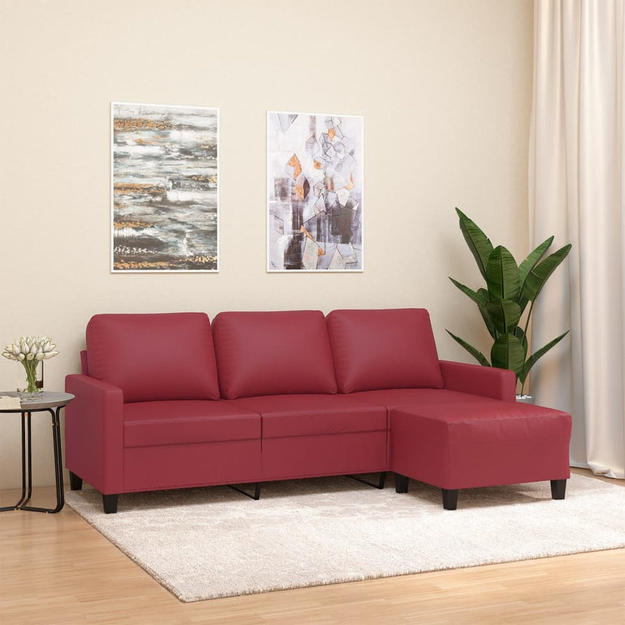 3-Sitzer-Sofa mit Hocker Weinrot 180 cm Kunstleder Stilecasa