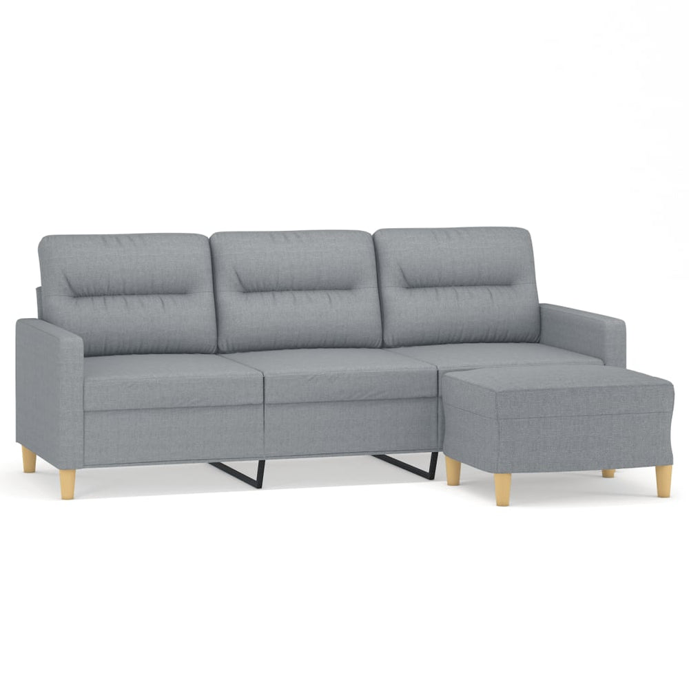 3-Sitzer-Sofa mit Hocker Hellgrau 180 cm Stoff Stilecasa