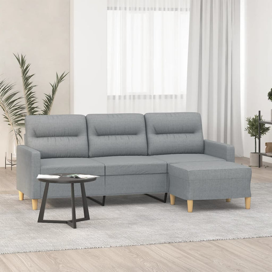 3-Sitzer-Sofa mit Hocker Hellgrau 180 cm Stoff Stilecasa