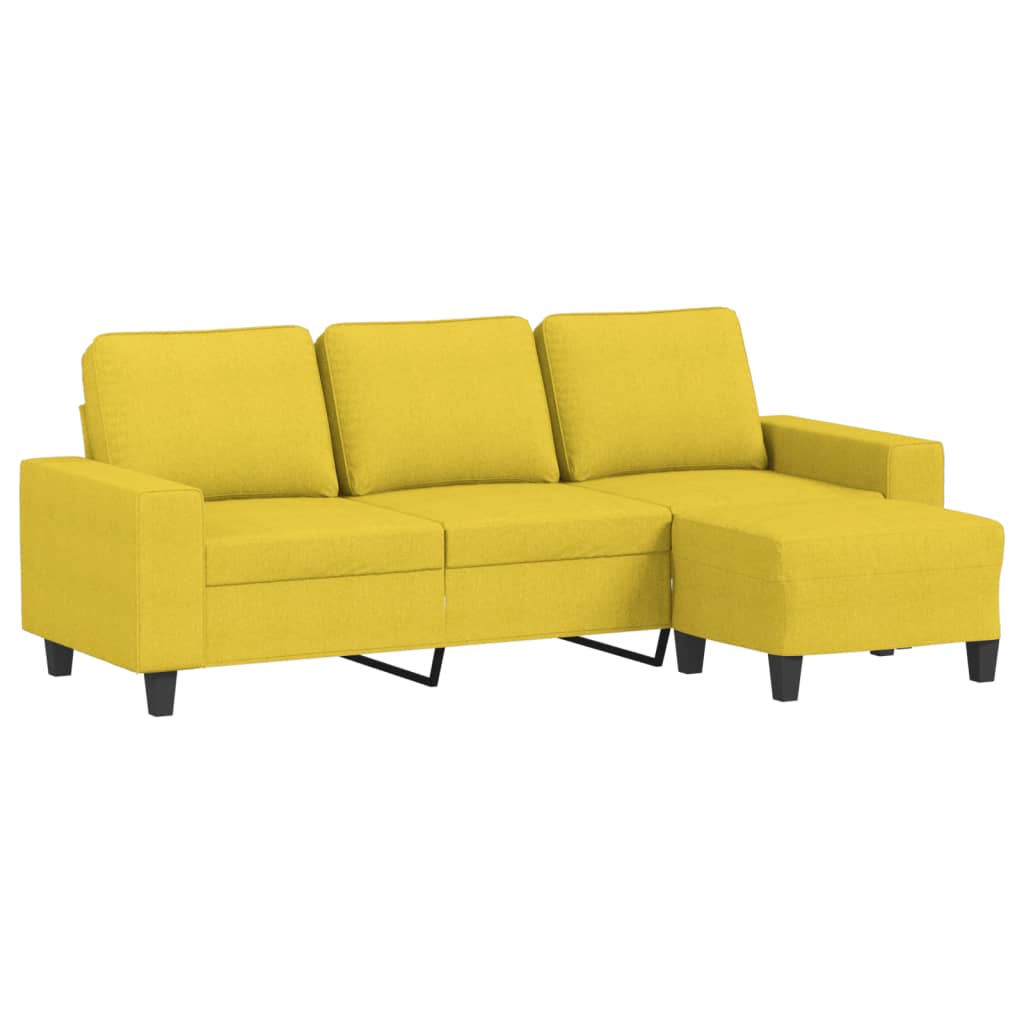 vidaXL 3-Sitzer-Sofa mit Hocker Hellgelb 180 cm Stoff