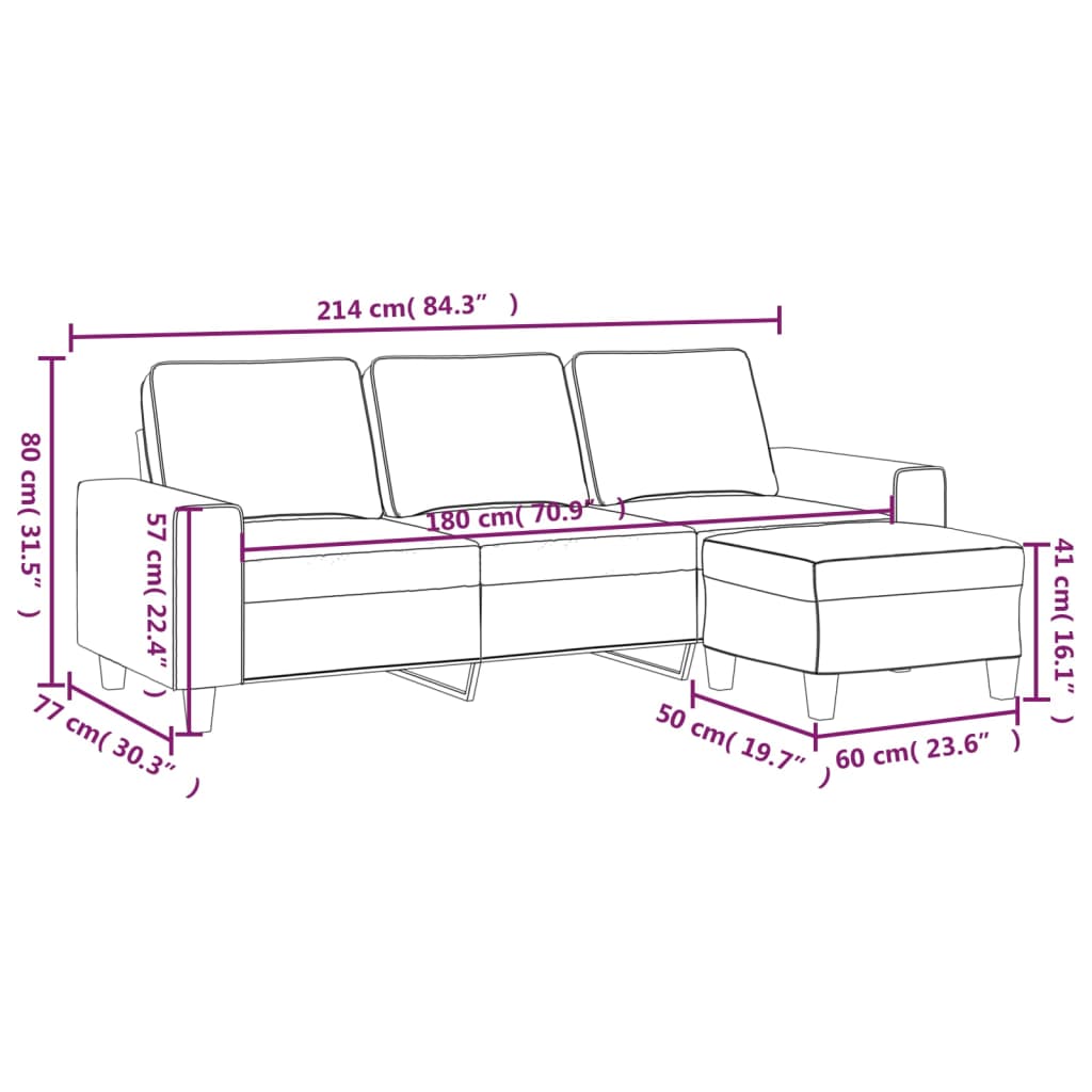 vidaXL 3-Sitzer-Sofa mit Hocker Hellgelb 180 cm Stoff