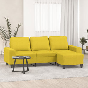 vidaXL 3-Sitzer-Sofa mit Hocker Hellgelb 180 cm Stoff